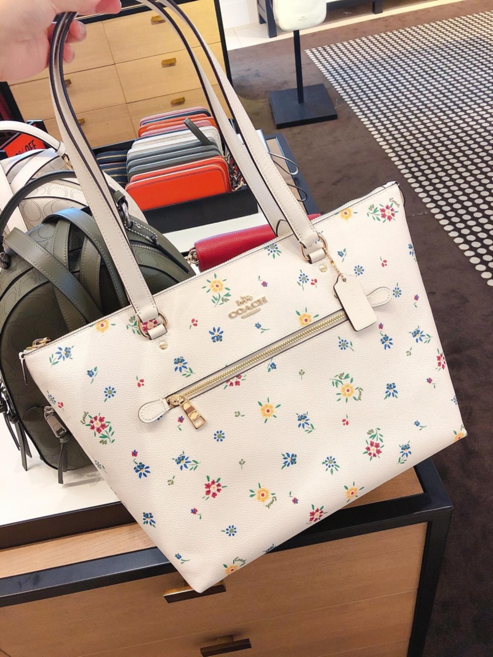 Coach Cream Floral Tote with Gold Hardware